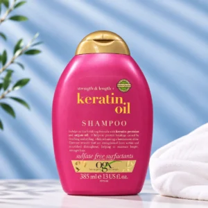 شامپو روغن کراتین (کراتین اویل) او جی ایکس OGX مدل strength length اصل حجم 385 میل | بلند کننده و ضد موخوره مو
